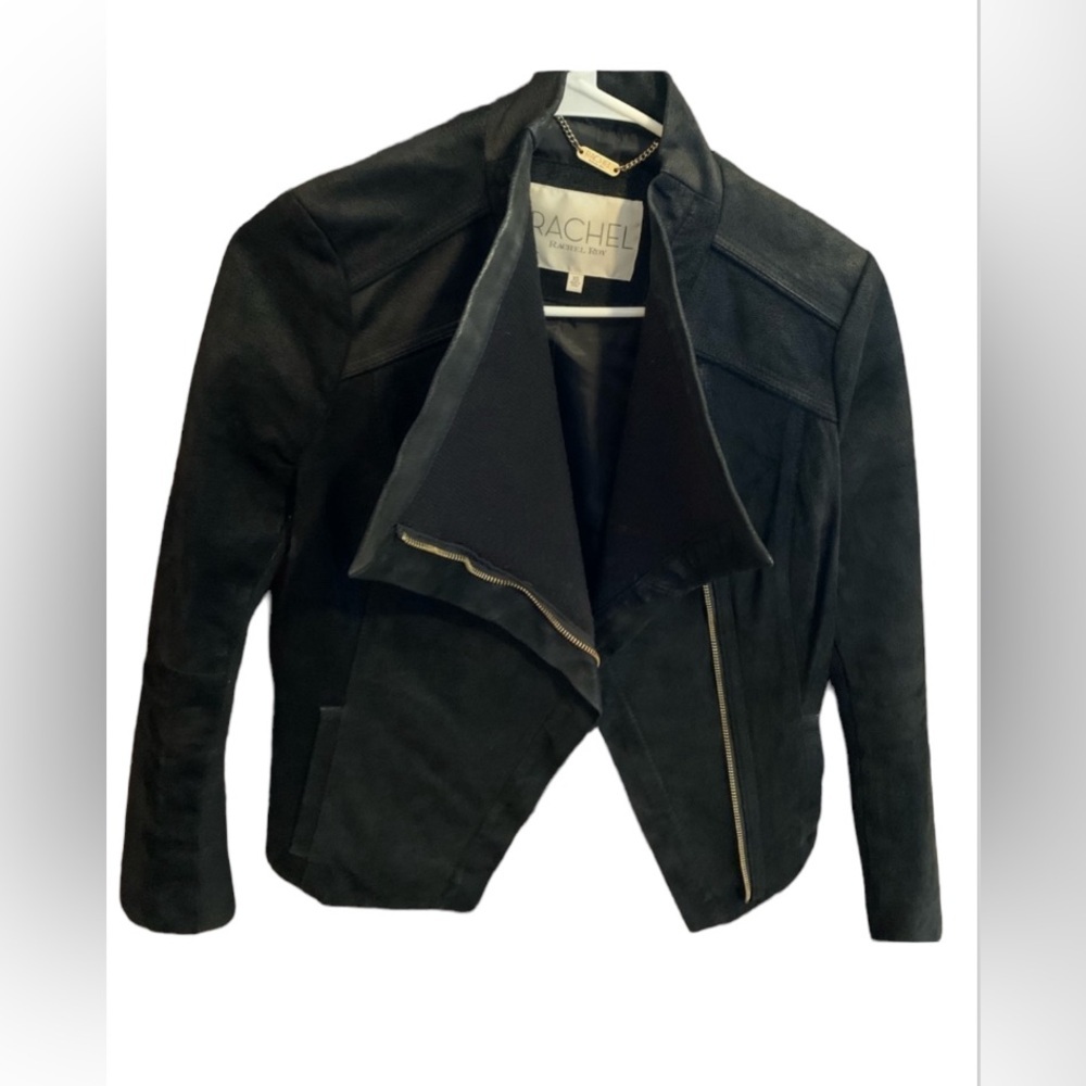 Rachel Roy‎ Women’s Leather Suede Jacket Black with gold zipper size XS